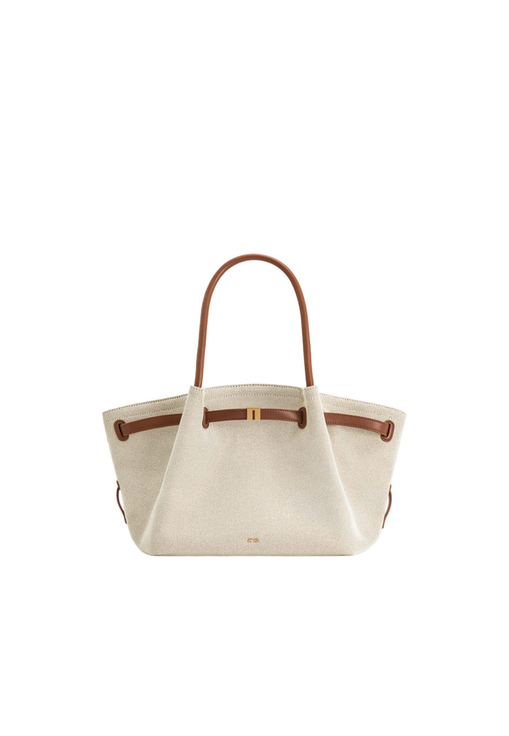 Cabas JW PEI Hana en toile marron avec anses en cuir marron — vue de face