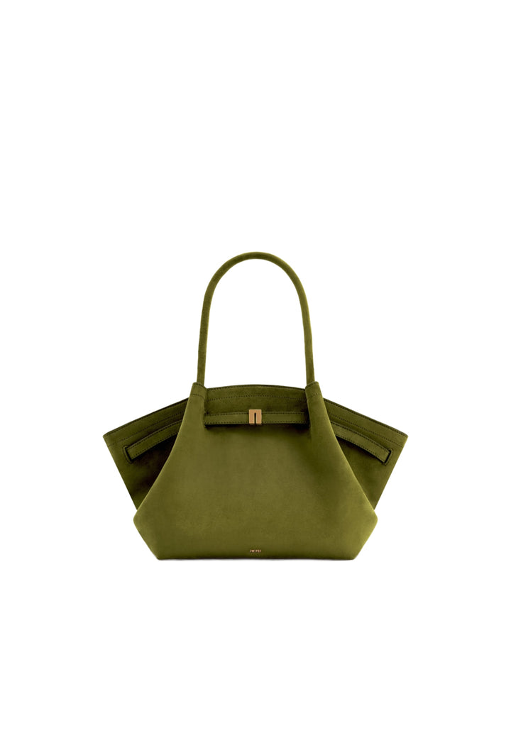 Cabas JW PEI Hana vert olive foncé, porté main, avec fermeture à bouton pression et logo discret