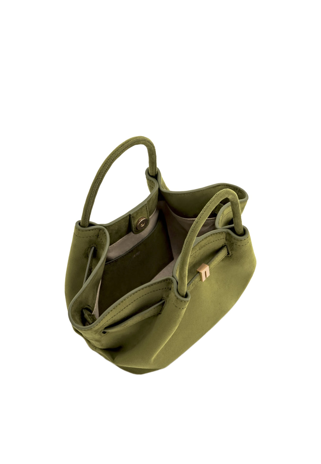Vue intérieure du cabas JW PEI Hana Dark Olive, avec ses poignées et sa fermeture magnétique.