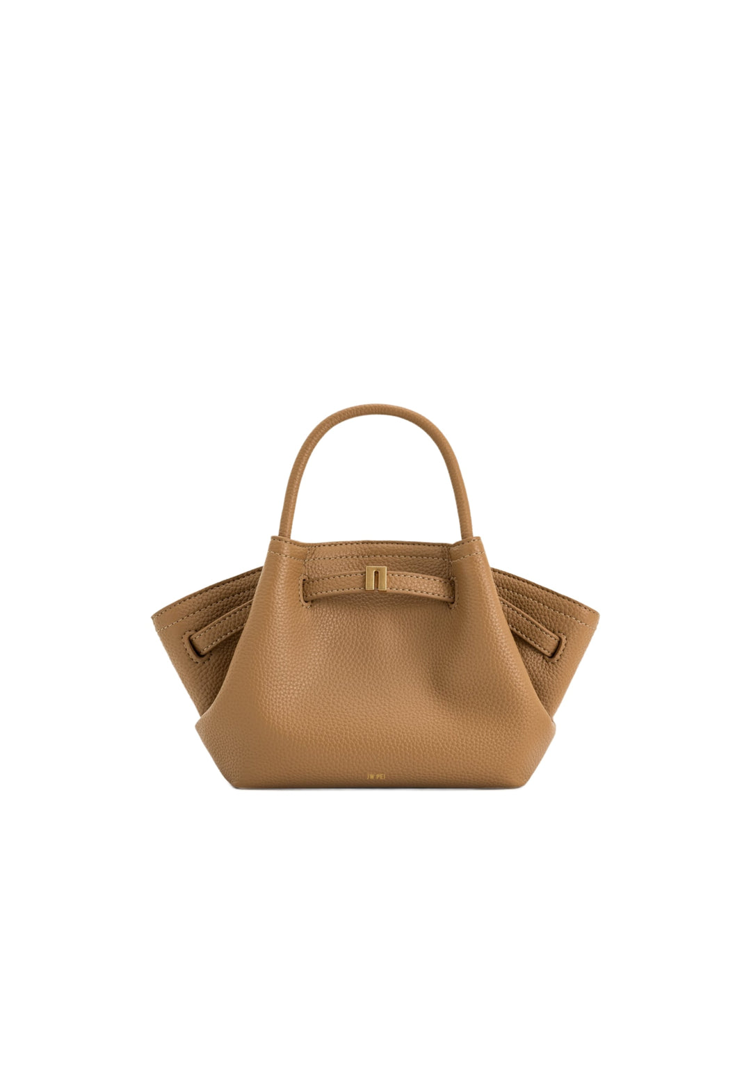 Cabas JW PEI Hana Latte Color — vue de face, simili cuir grainé avec fermeture à boucle dorée