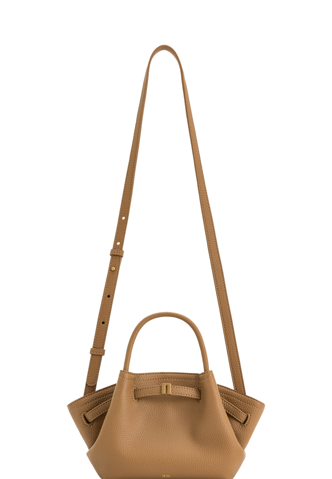 Cabas / Shopping JW PEI Hana Latte Color — vue de face, simili cuir grainé, avec boucle dorée
