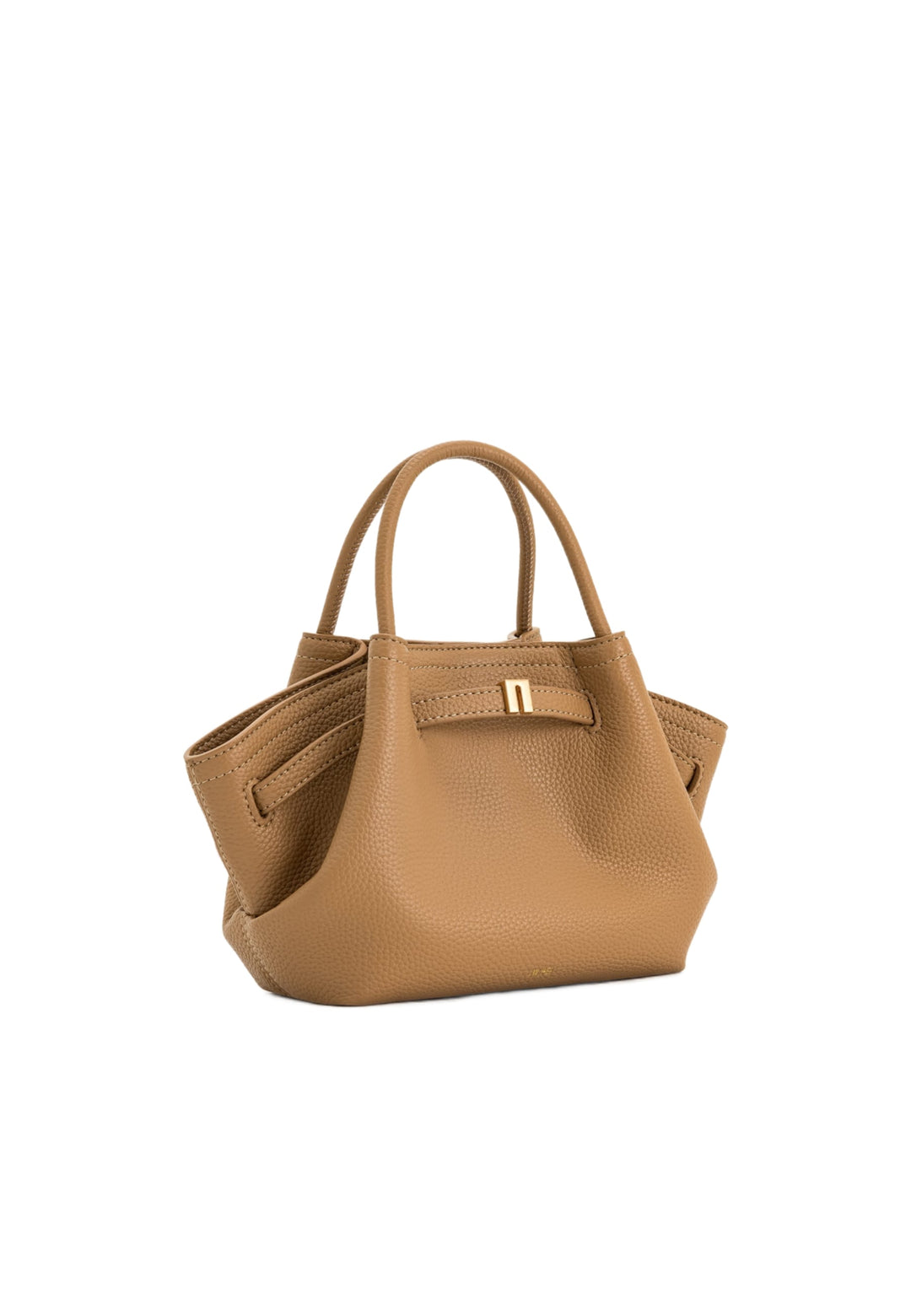 Cabas JW PEI Hana Latte Color en simili cuir grainé, porté main, avec fermeture boucle dorée — vue latérale