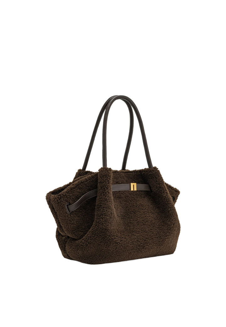 Cabas / Shopping JW PEI Hana Mocha Brown en polyester texturé, porté main ou épaule, avec fermeture magnétique et détails en cuir marron.