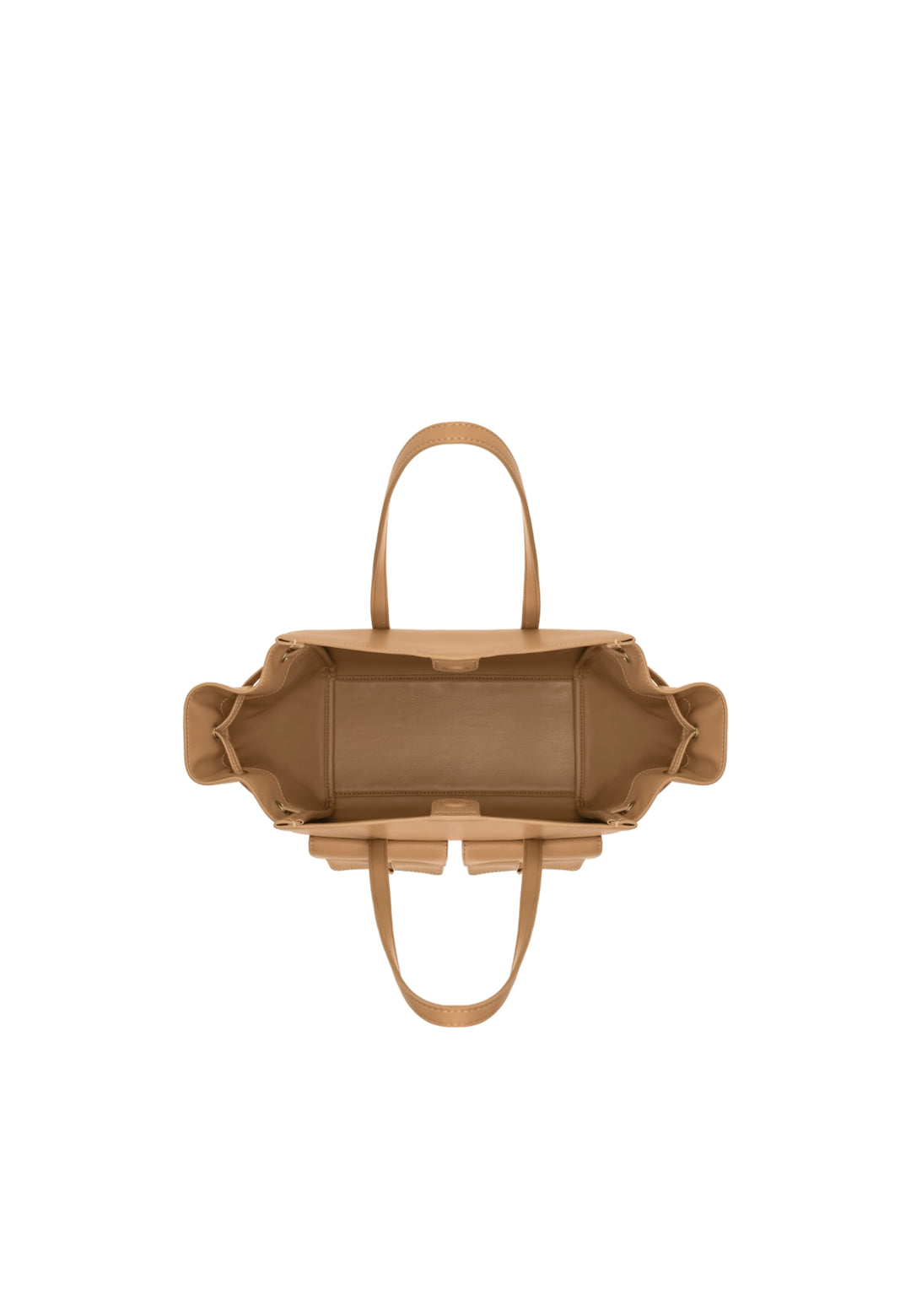 Cabas JW PEI Linda Latte Color vu de dessus, en simili cuir beige, avec anses courtes et poches extérieures