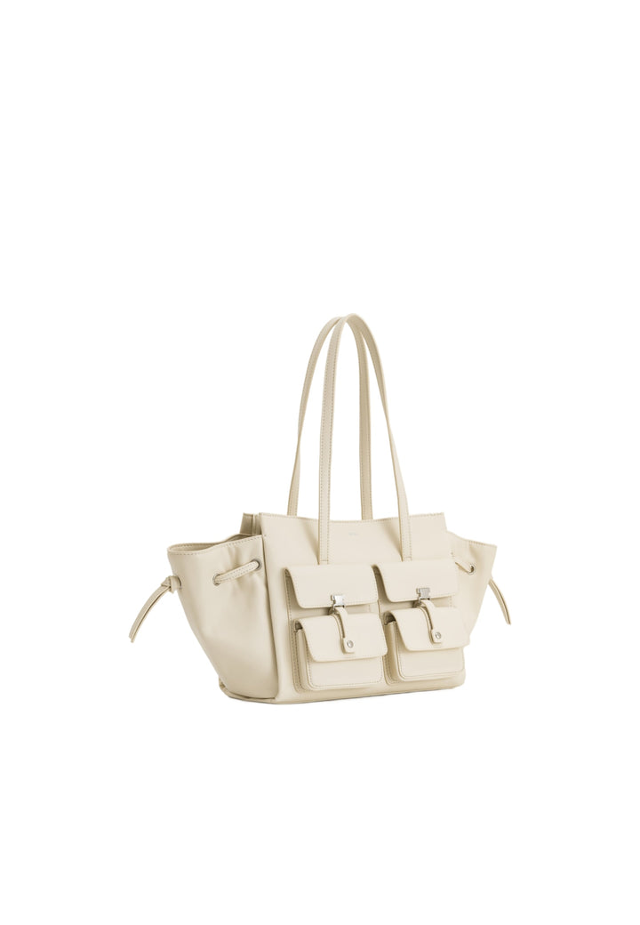Cabas / Shopping JW PEI Linda blanc en simili cuir, porté main ou épaule, avec fermeture à clips et poches plaquées.