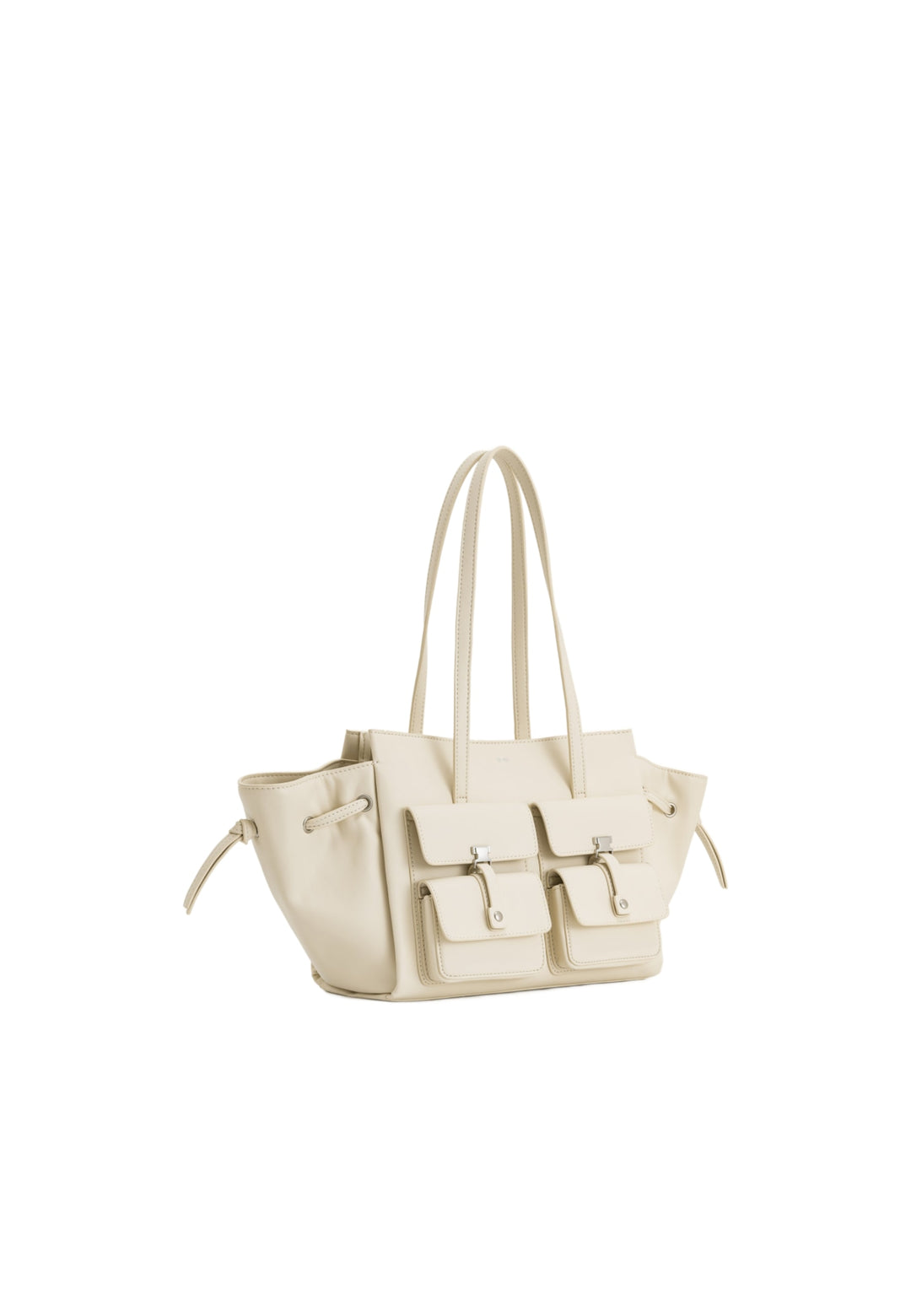 Cabas / Shopping JW PEI Linda blanc en simili cuir, porté main ou épaule, avec fermeture à clips et poches plaquées.