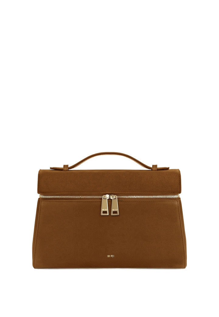 JW PEI Sac à main Thea Large Faux Suede Caramel Brown — vue de face