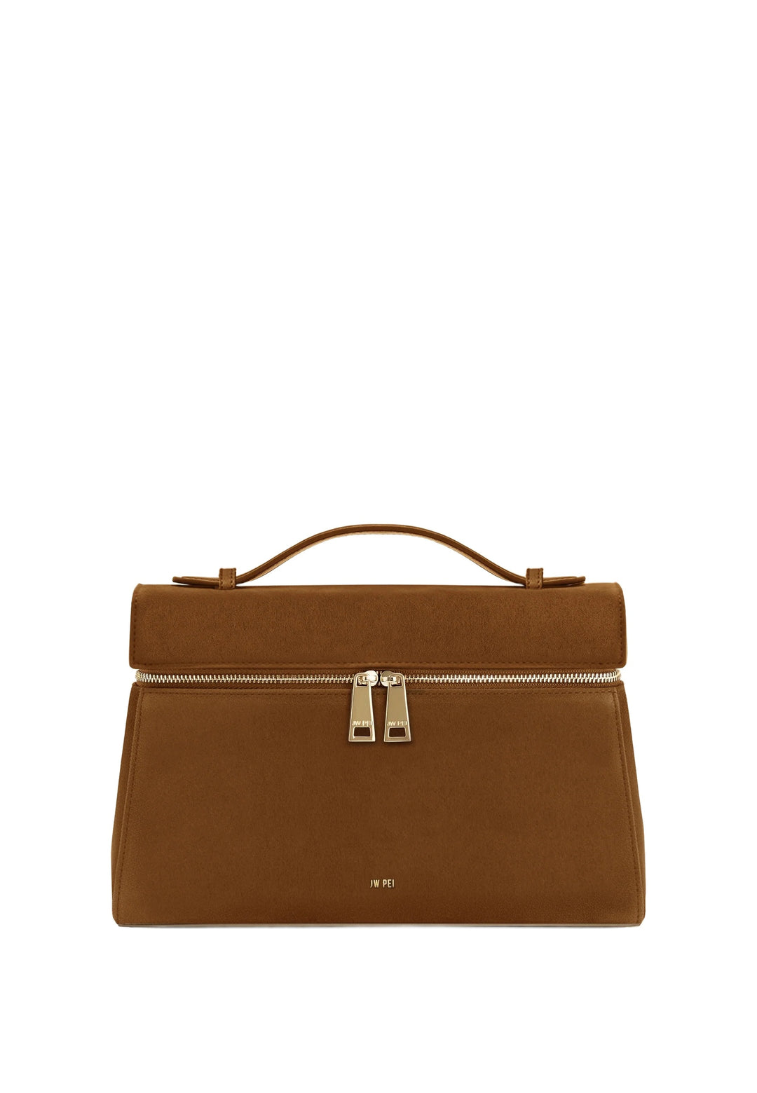 JW PEI Sac à main Thea Large Faux Suede Caramel Brown — vue de face