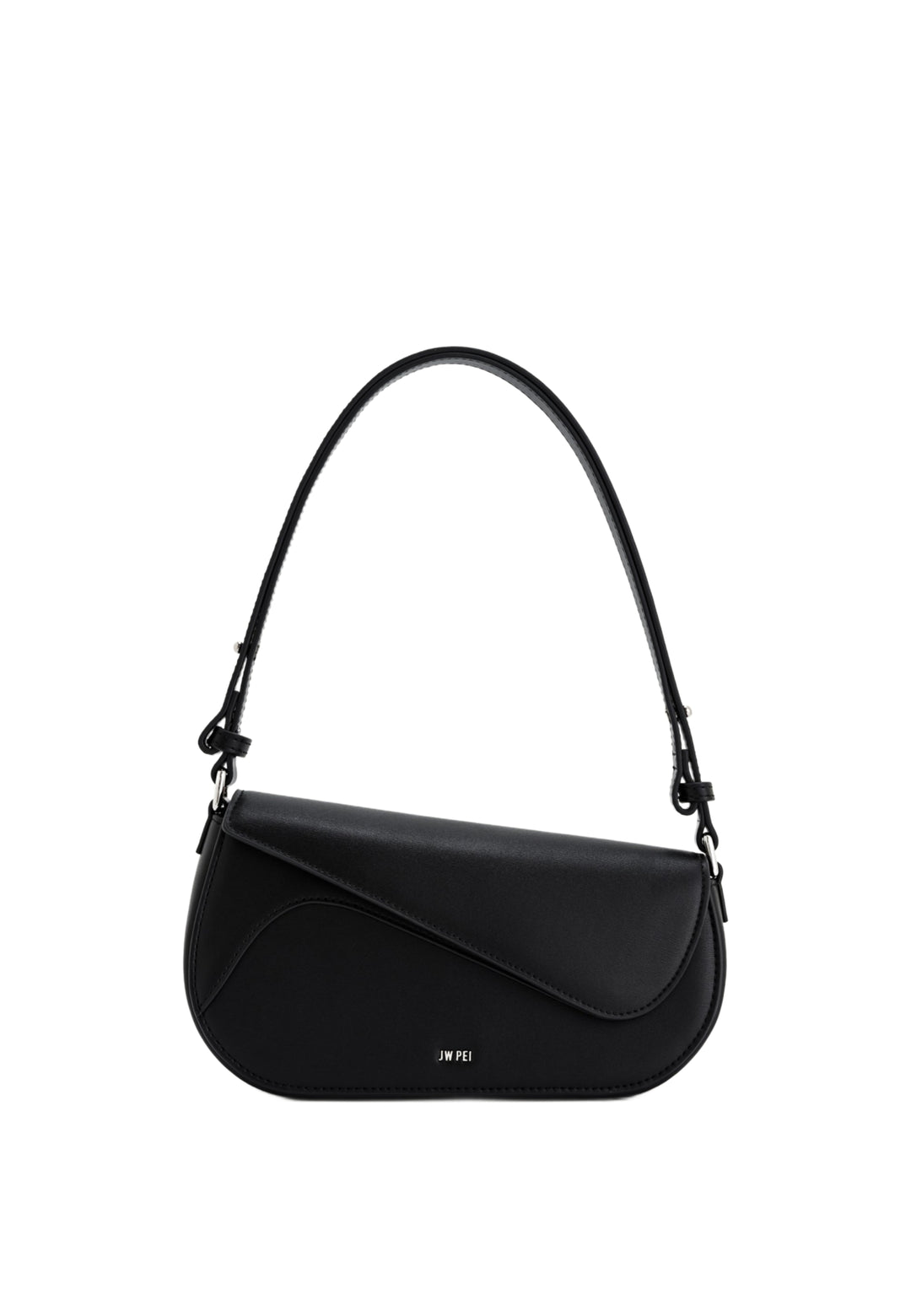 Sac bandoulière JW PEI Addisyn noir, porté à l'épaule, avec fermeture à clips et logo discret