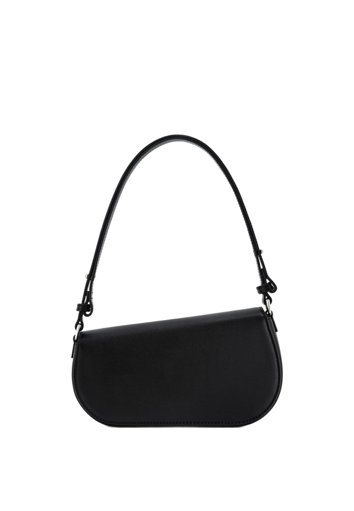 Sac bandoulière JW PEI Addisyn noir en simili cuir, porté à l'épaule, vue de face