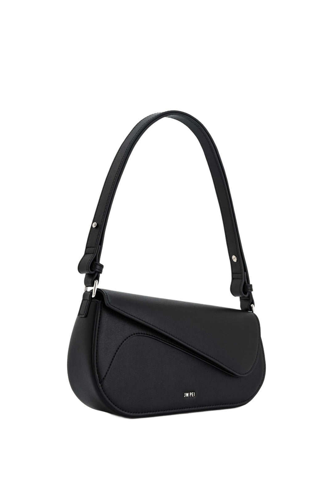 Sac bandoulière JW PEI Addisyn noir en simili cuir, porté à l'épaule, vue de profil