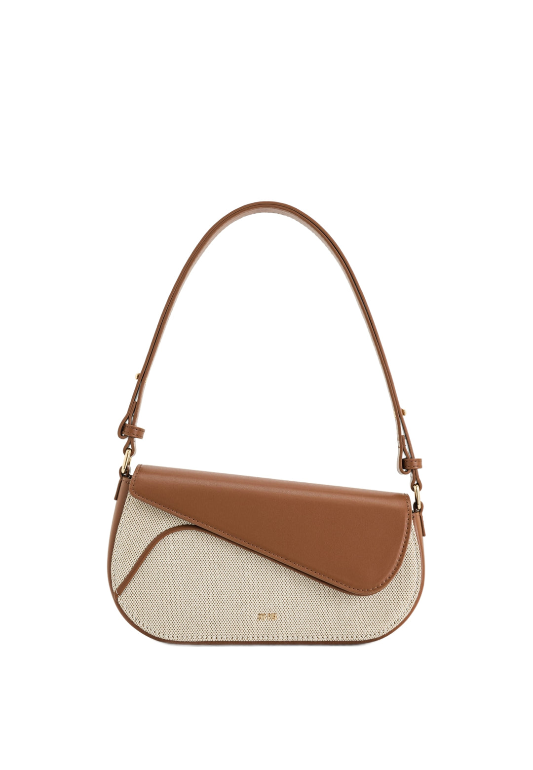 Sac bandoulière JW PEI Addisyn en toile marron, porté à l'épaule, avec fermeture à clips.