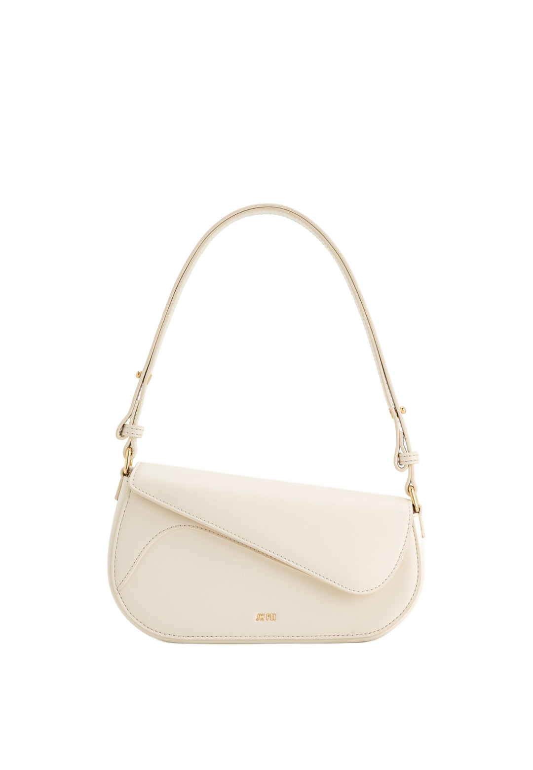Sac bandoulière JW PEI Addisyn blanc, vue de face, simili cuir lisse avec logo doré