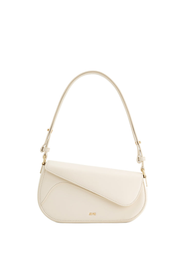 Sac bandoulière JW PEI Addisyn blanc, vue de face, simili cuir lisse avec logo doré