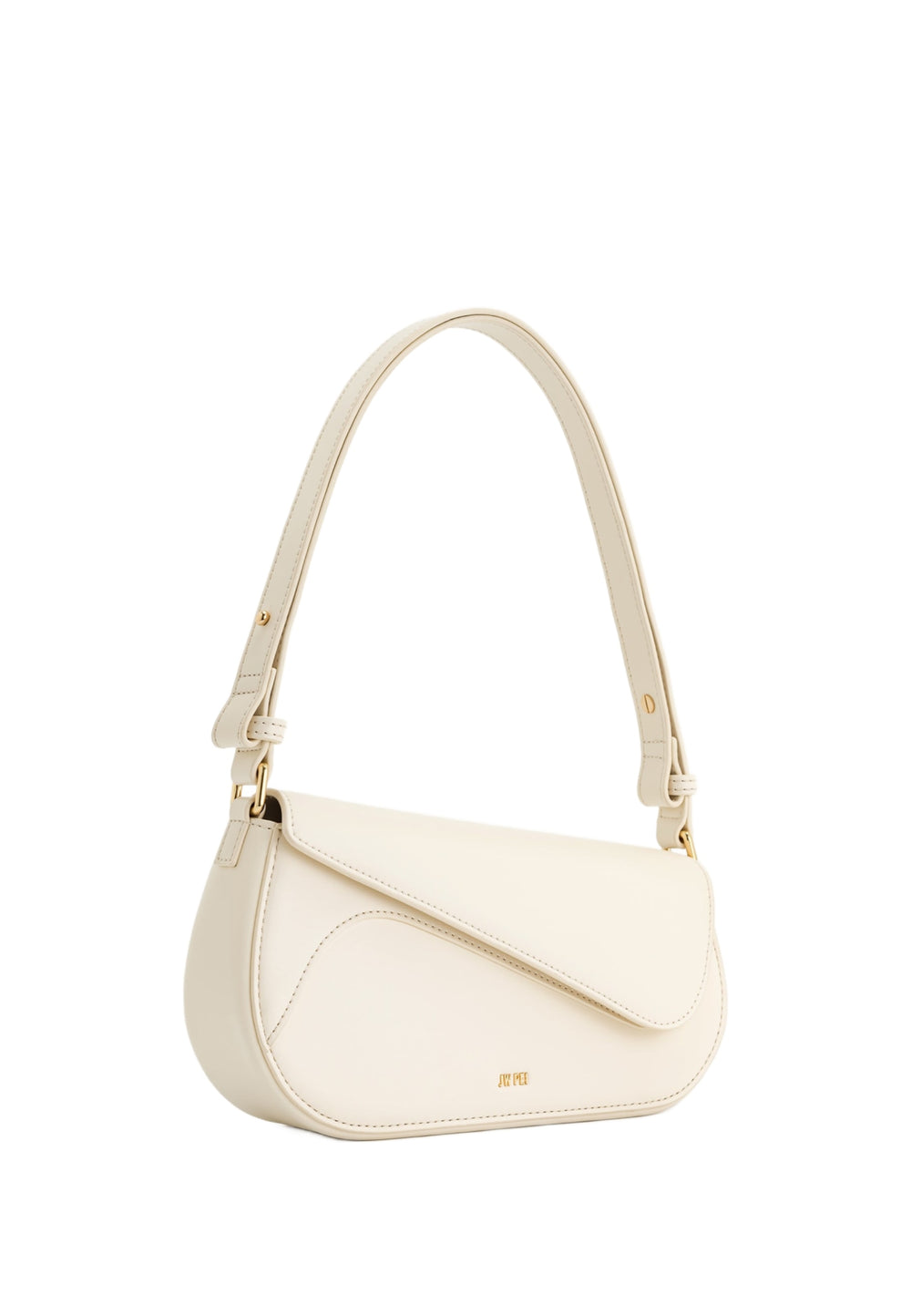 Sac bandoulière JW PEI Addisyn blanc en simili cuir, porté à l'épaule, vue de profil