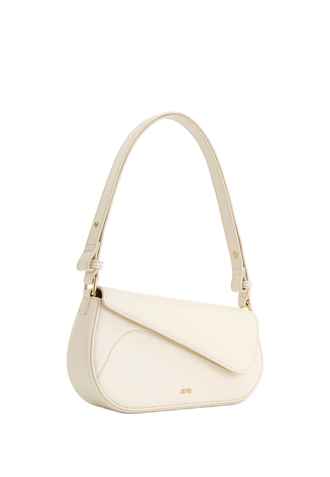 Sac bandoulière JW PEI Addisyn blanc en simili cuir, porté à l'épaule, vue de profil
