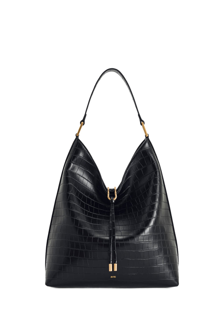 Sac bandoulière JW PEI Aria noir effet croco — vue de face, simili cuir