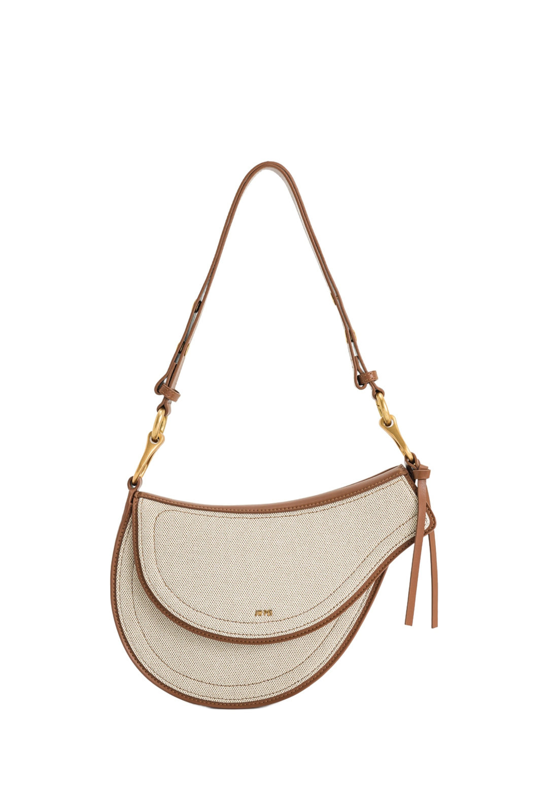 Sac bandoulière JW PEI Ashile en toile marron, porté à l'épaule, vue de face