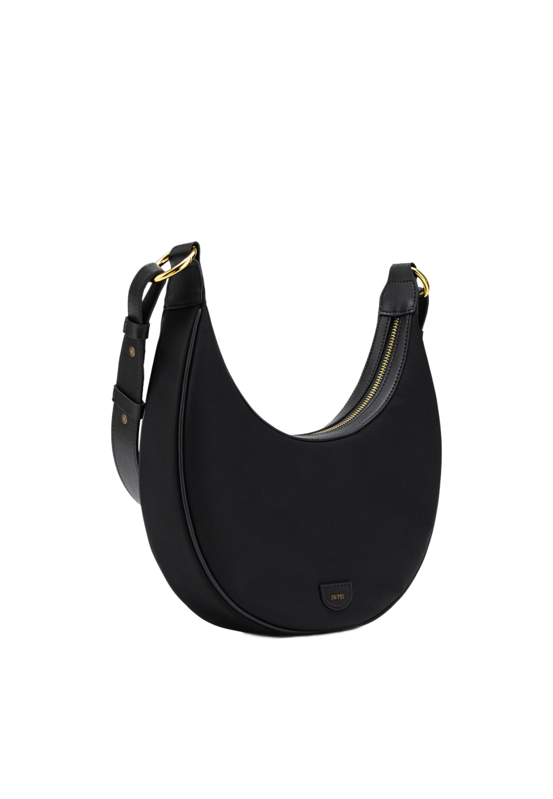 Sac bandoulière JW PEI Carly noir et or — vue 3/4, simili cuir