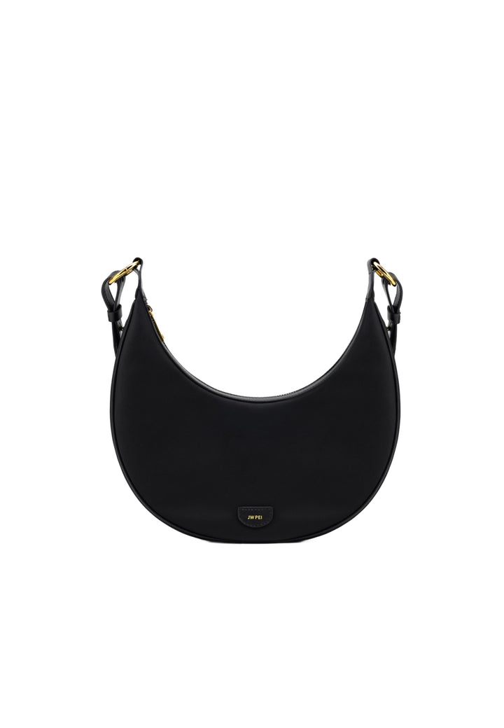 Sac bandoulière JW PEI Carly noir et doré, porté épaule, fermeture magnétique, simili cuir