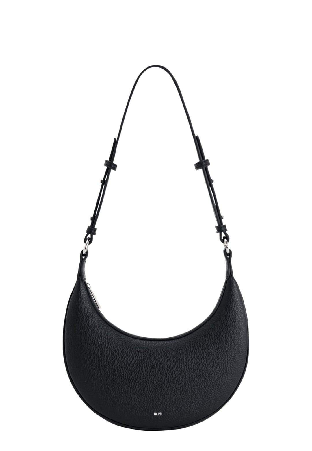 Sac bandoulière JW PEI Carly noir nickel, vue de face, simili cuir grainé