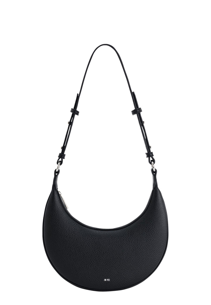 Sac bandoulière JW PEI Carly noir nickel, vue de face, simili cuir grainé