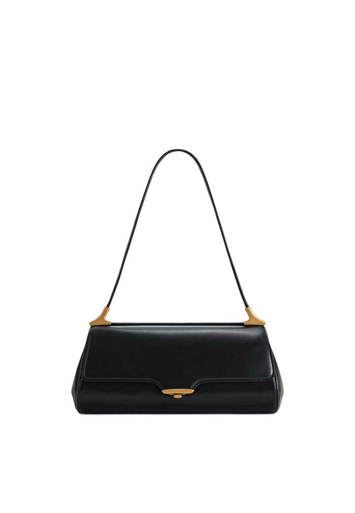 Sac bandoulière JW PEI Eloise noir — vue de face, simili cuir lisse avec fermoir doré