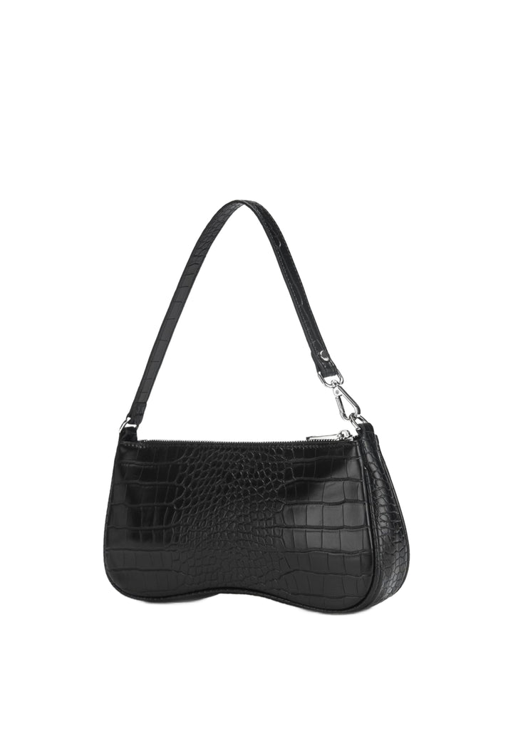 Sac bandoulière JW PEI Eva Black Croc — vue de profil, simili cuir effet croco noir