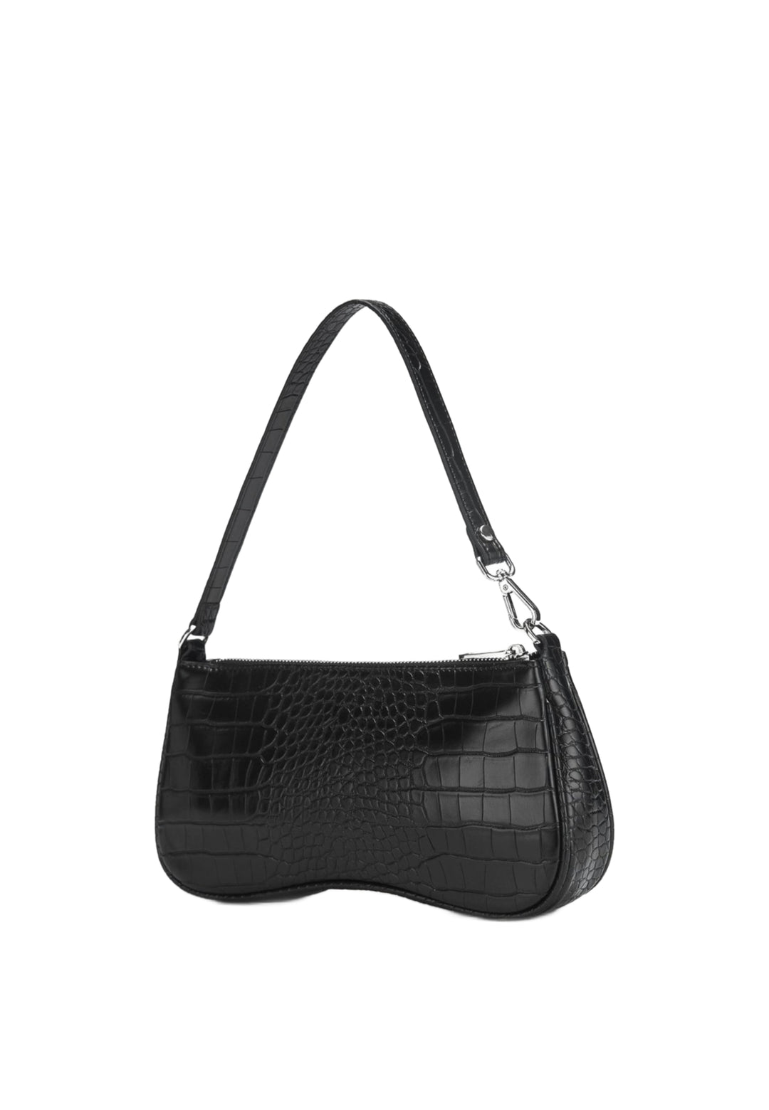 Sac bandoulière JW PEI Eva Black Croc — vue de profil, simili cuir effet croco noir