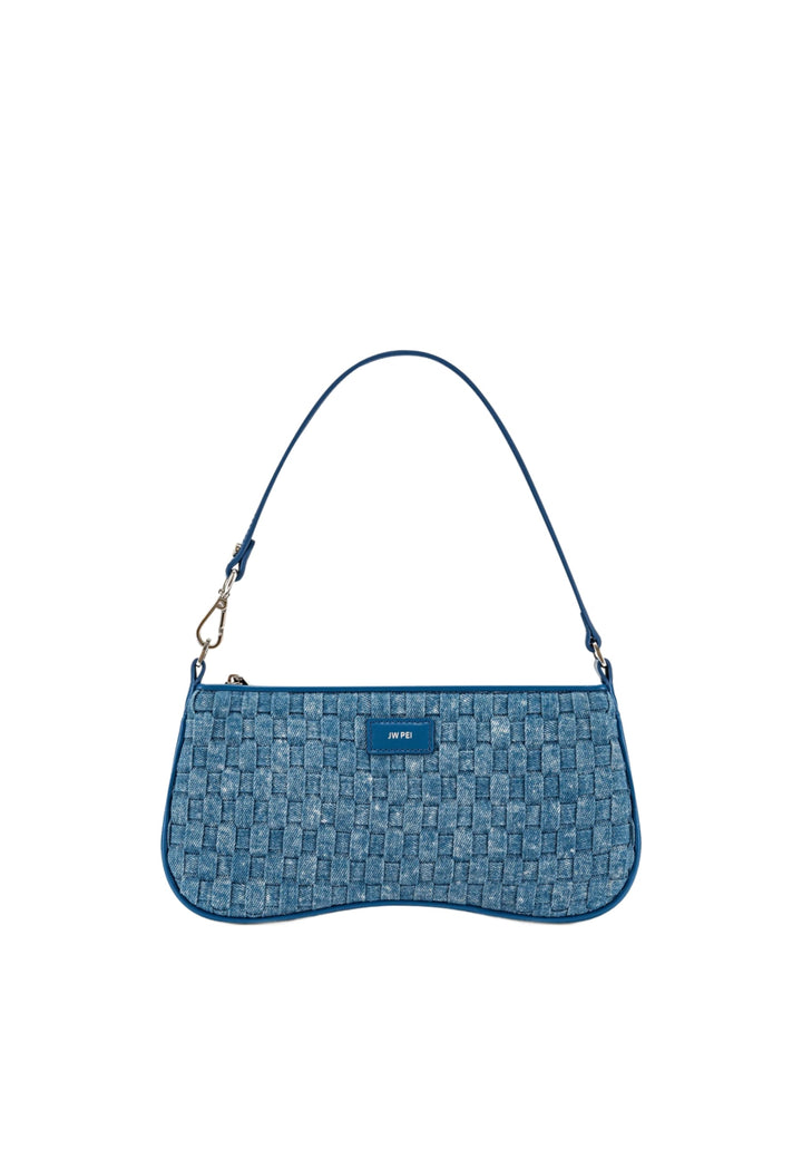Sac bandoulière JW PEI Eva Blue Denim Weave — vue de face, tissage denim bleu