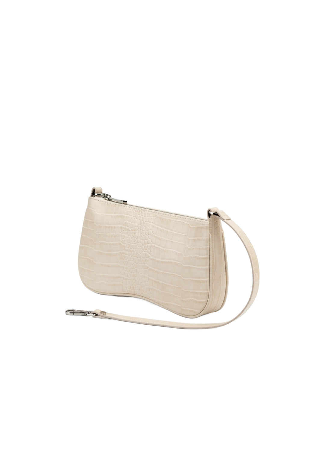Sac bandoulière JW PEI Eva Ivory Croc en simili cuir texturé façon croco, porté en bandoulière, vue de profil