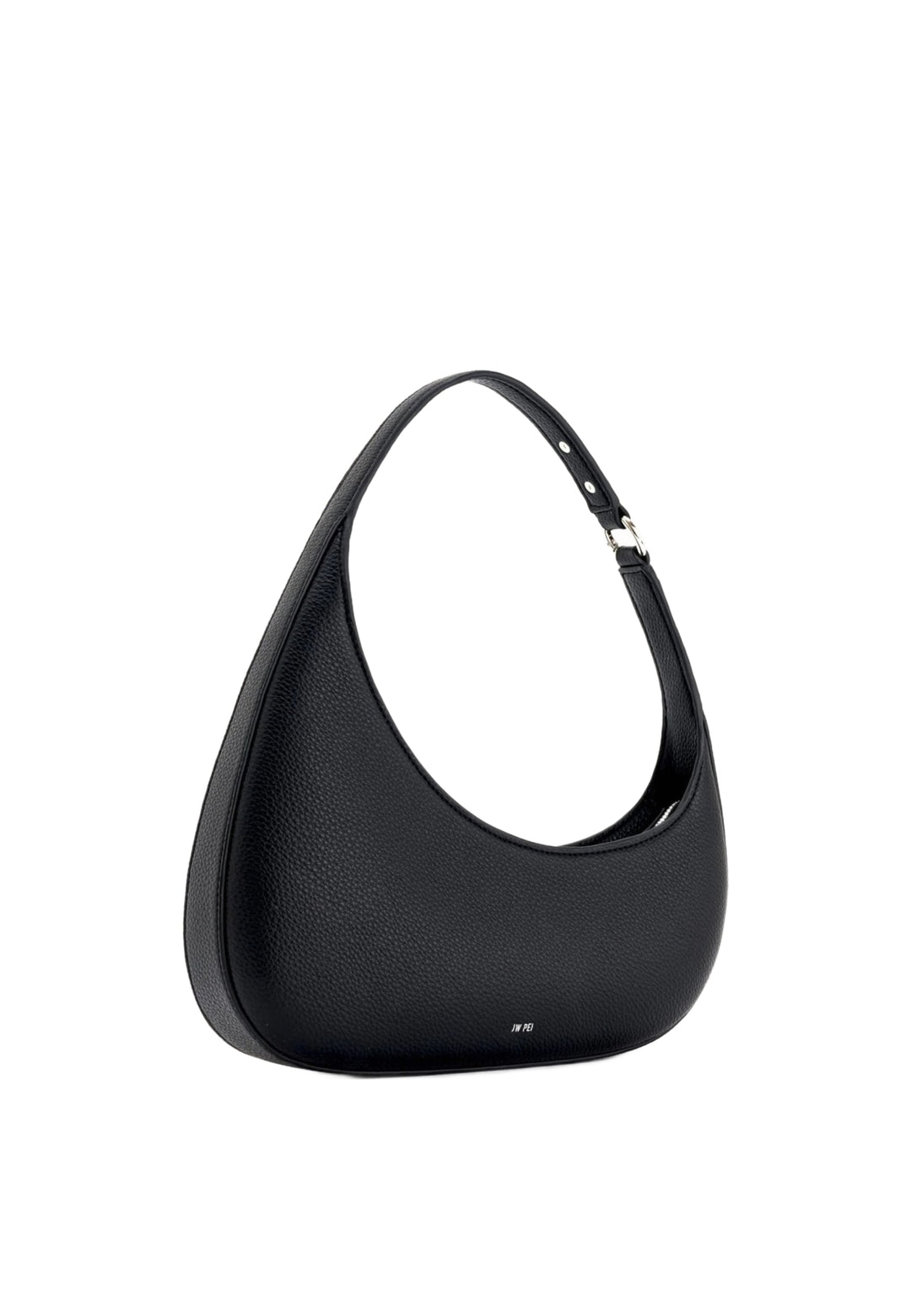 Sac bandoulière JW PEI Harlee noir en simili cuir grainé, porté à l'épaule, vue de profil