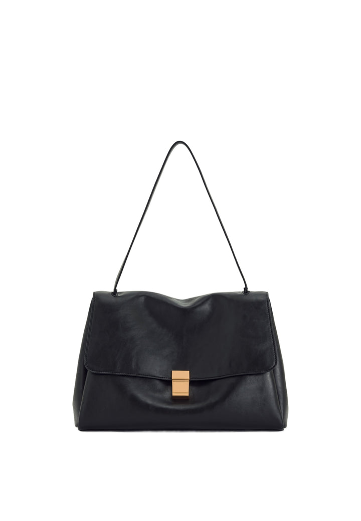 Sac bandoulière JW PEI Hilary noir en simili cuir avec fermoir doré — vue de face
