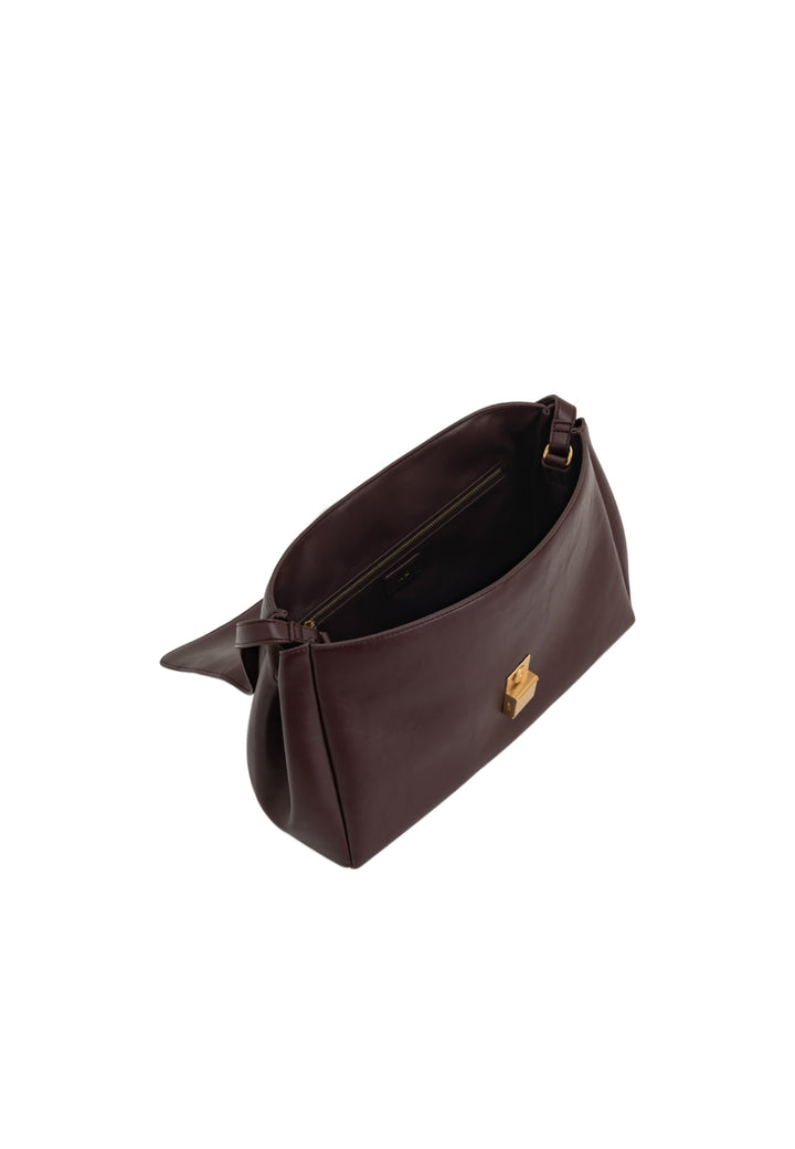 Sac bandoulière JW PEI Hilary Deep Burgundy, vue intérieure avec fermeture éclair et logo de la marque