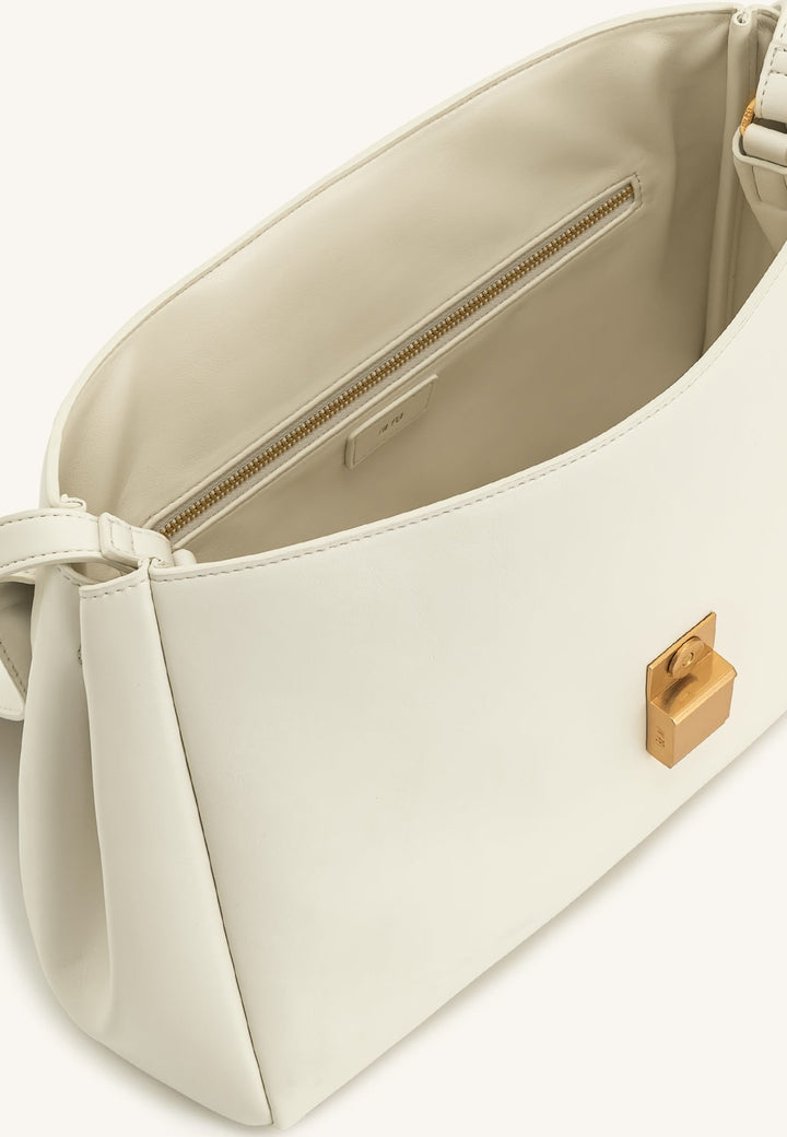 Sac bandoulière JW PEI Hilary blanc — intérieur avec fermeture éclair dorée et logo de la marque