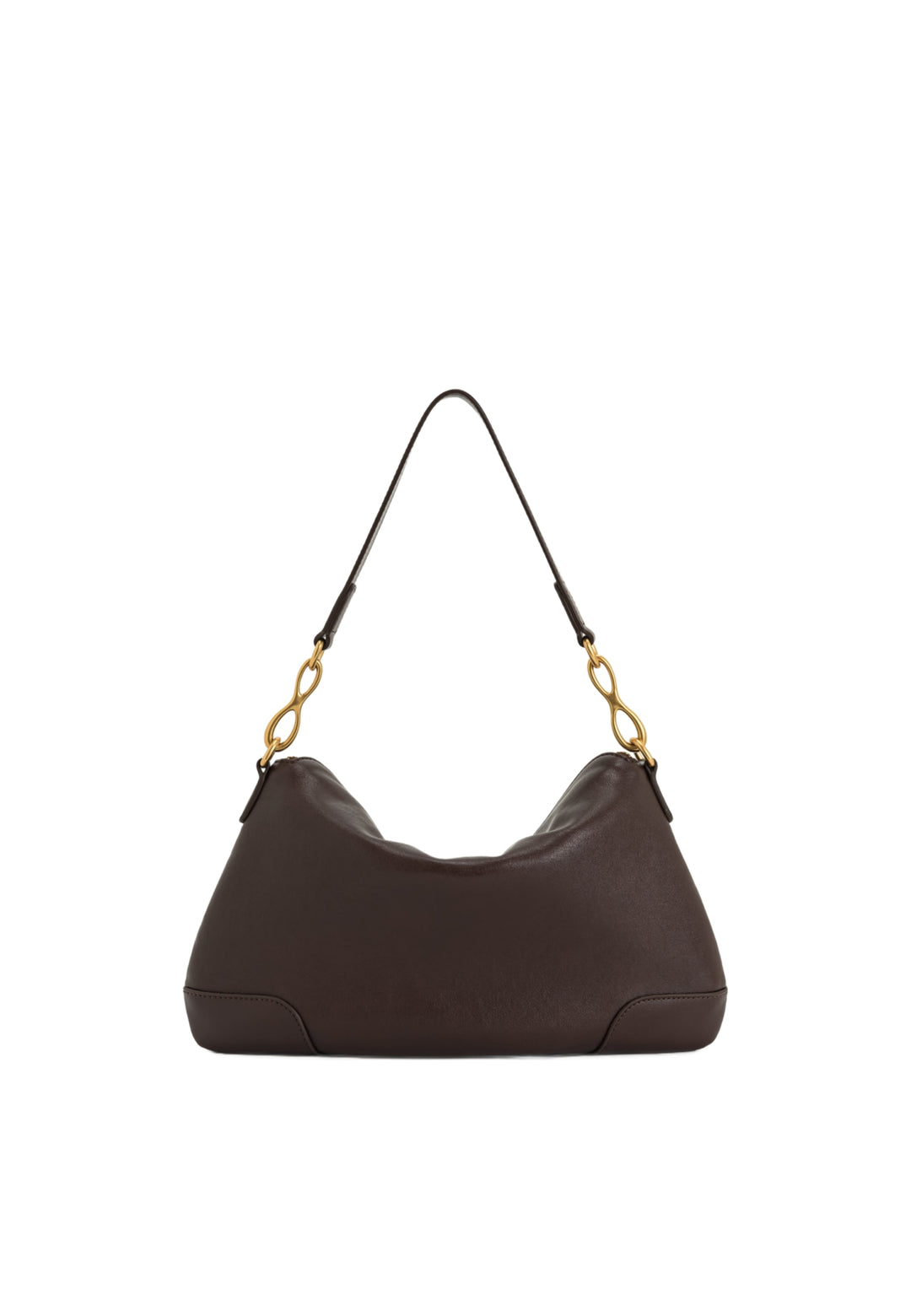 Sac bandoulière JW PEI Jayla marron foncé, porté à l'épaule, avec chaîne dorée et fermeture magnétique