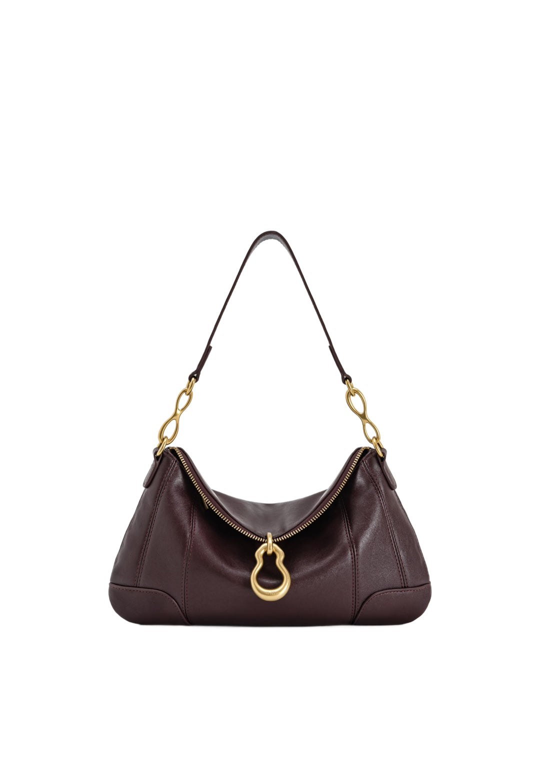 Sac bandoulière JW PEI Jayla Deep Red — vue de face, cuir lisse, avec bijou doré