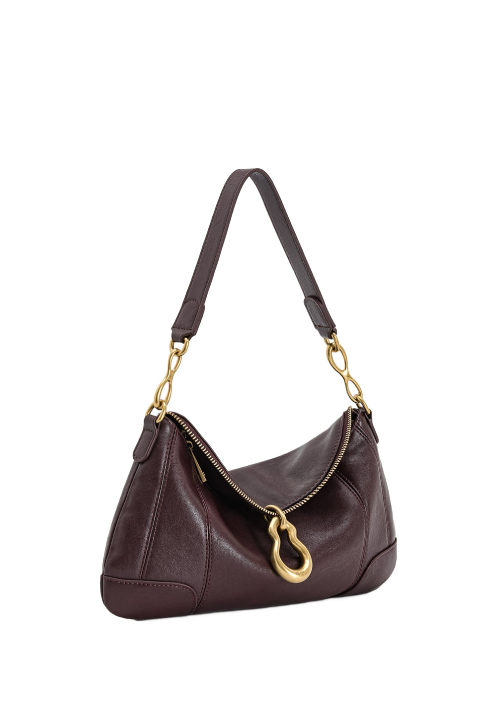 Sac bandoulière JW PEI Jayla Deep Red — vue de face, simili cuir lisse avec fermeture éclair dorée