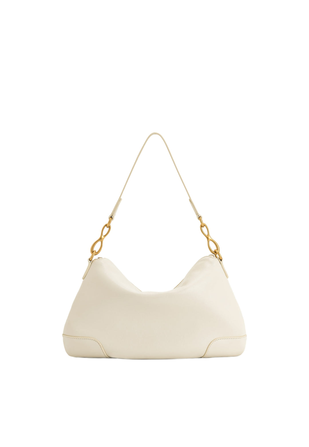 Sac bandoulière JW PEI Jayla blanc en simili cuir, porté à l'épaule, avec détails dorés — vue 3/4