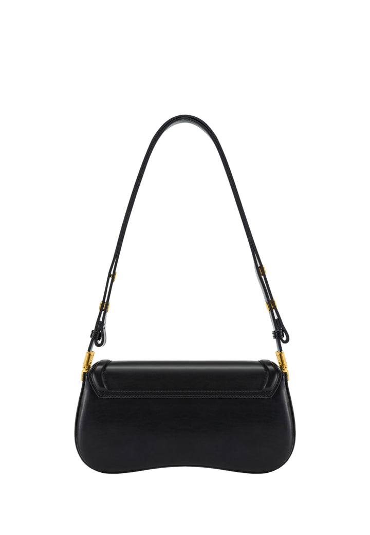 Sac bandoulière JW PEI Joy noir — vue de dos, simili cuir lisse, avec anse réglable et détails dorés