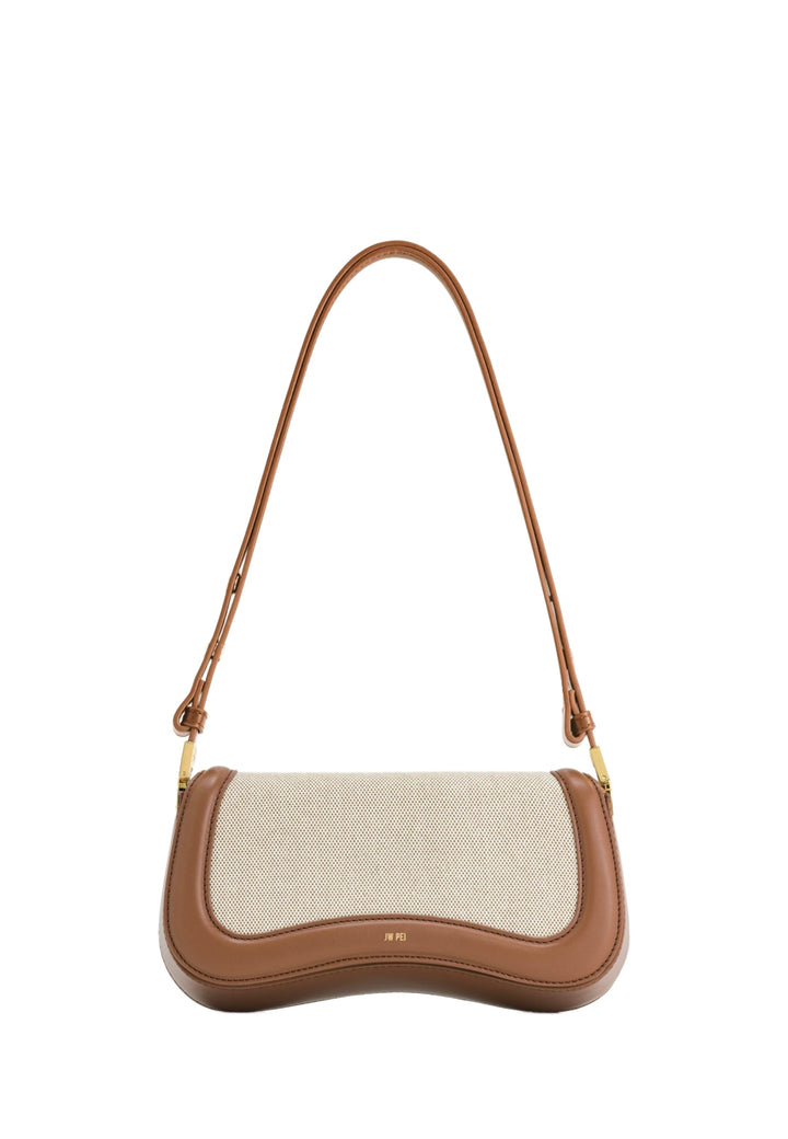 Sac bandoulière JW PEI Joy en toile marron avec bordures en cuir marron — vue de face