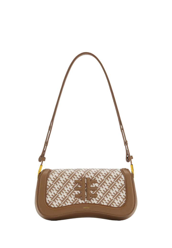 Sac bandoulière JW PEI Joy marron avec logo monogramme et détails en cuir marron — vue de face