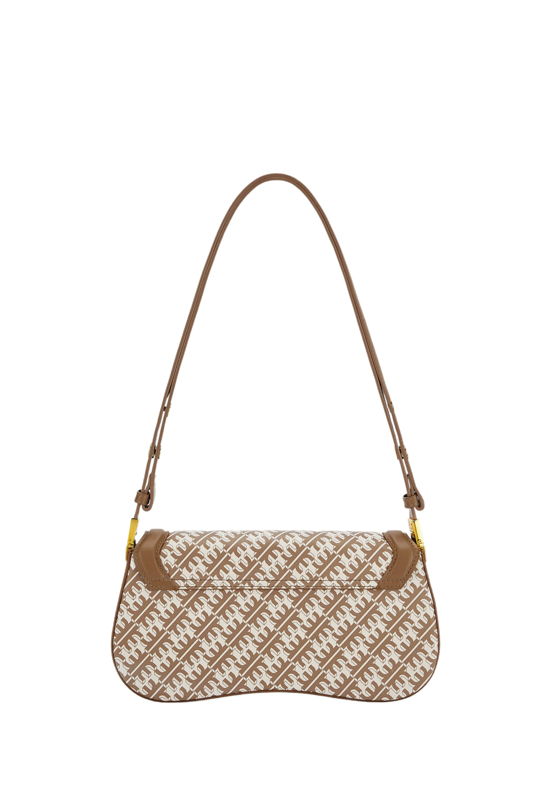 Sac bandoulière JW PEI Joy marron avec monogramme marron et blanc, porté épaule