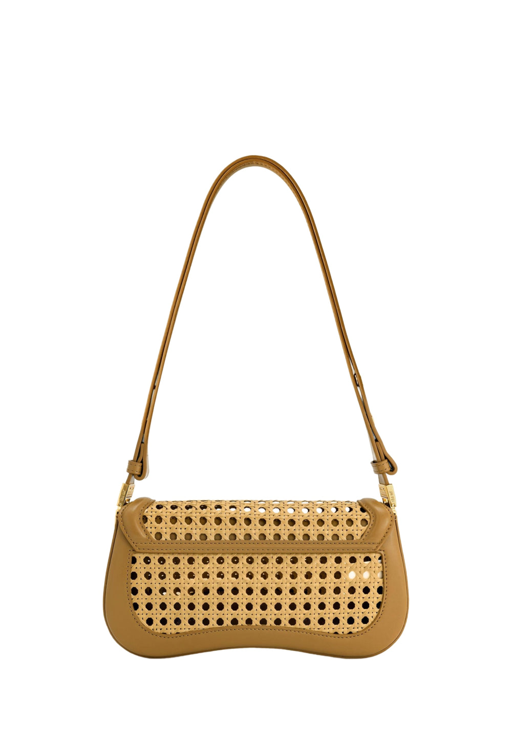 Sac bandoulière JW PEI Joy marron avec détails en cannage et cuir lisse, porté à l'épaule.