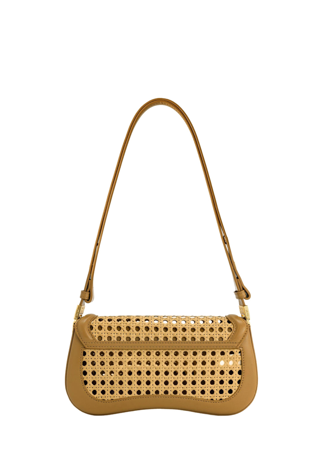 Sac bandoulière JW PEI Joy marron avec détails en cannage et cuir lisse, porté à l'épaule.