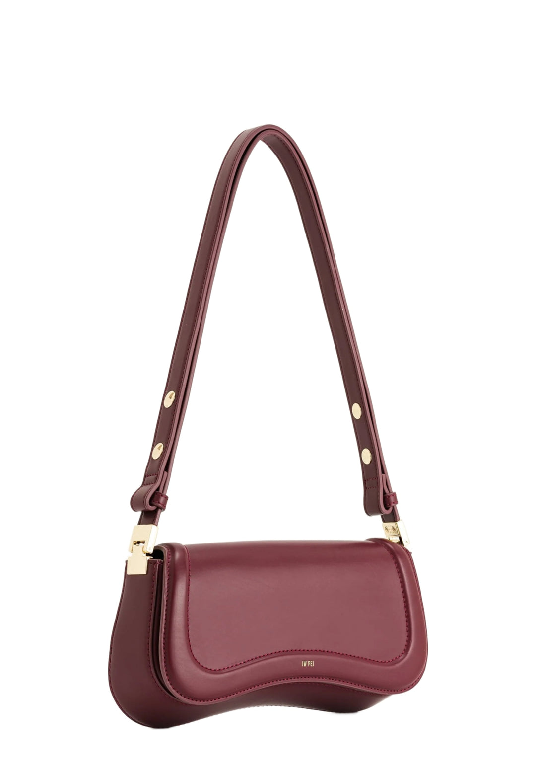 Sac bandoulière JW PEI Joy Deep Claret en simili cuir, porté à l'épaule, vue de profil