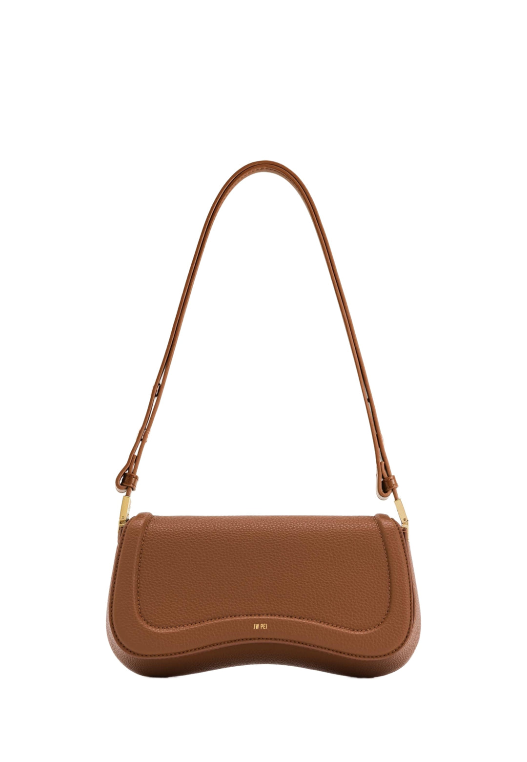 Sac bandoulière JW PEI Joy Glazed Turmeric Brown en simili cuir texturé, porté à l'épaule, vue de face