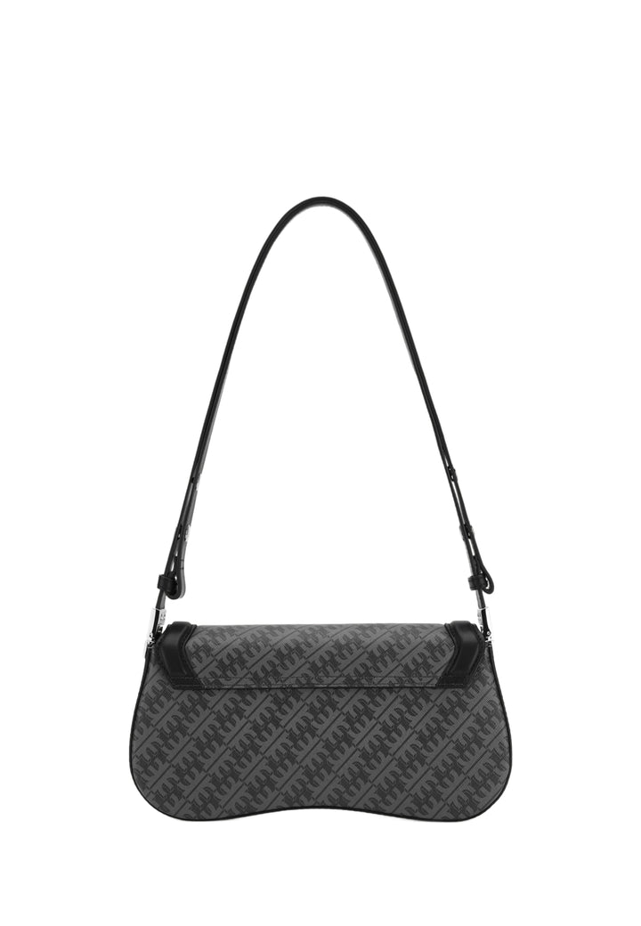 Sac bandoulière JW PEI Joy Iron Black avec monogramme gris foncé et anse noire — vue de face