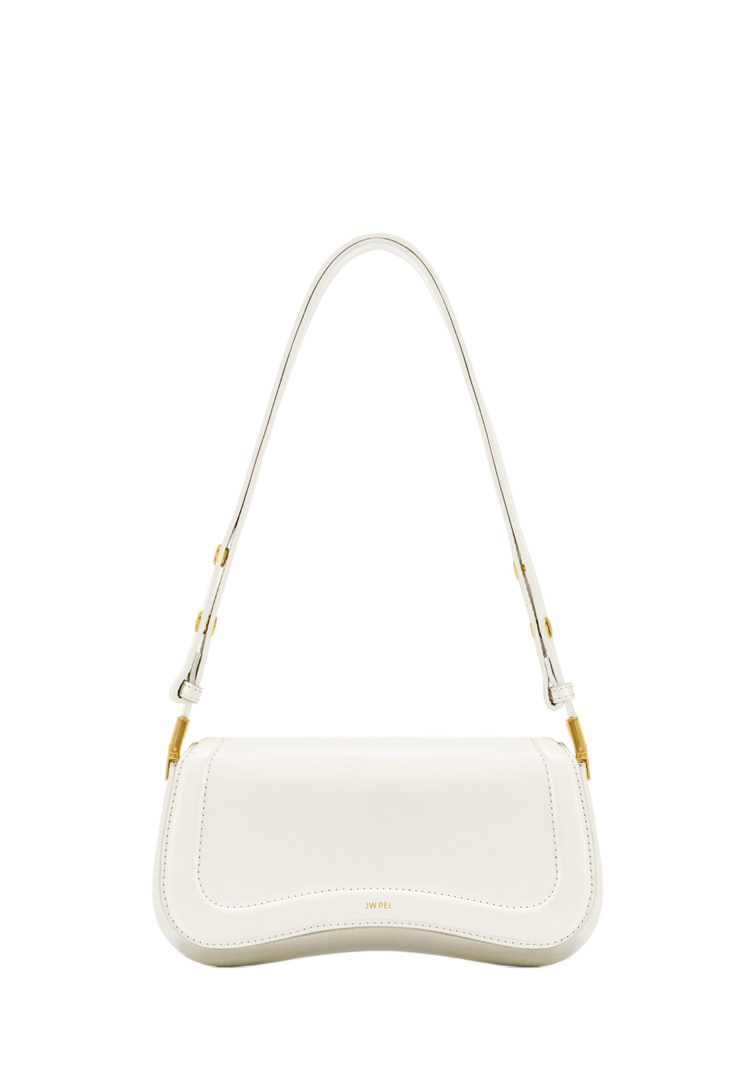 Sac bandoulière JW PEI Joy blanc, simili cuir lisse, porté épaule, vue de face