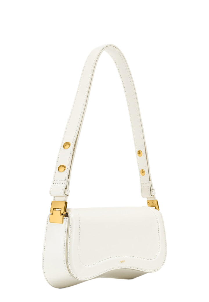 Sac bandoulière JW PEI Joy blanc — vue de profil, simili cuir lisse, fermoir doré
